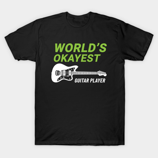 World's Okayest Guitar Player Offset Style Electric Guitar Dark Theme T-Shirt by nightsworthy